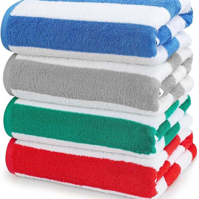 Utopia Towels 4 Pack Cabana Stripe Beach Towel, 30 by 60 Inches, Oversized 100% Ringspun Cotton Pool Towels, Highly Absorbent Bath Towels for Bathroom