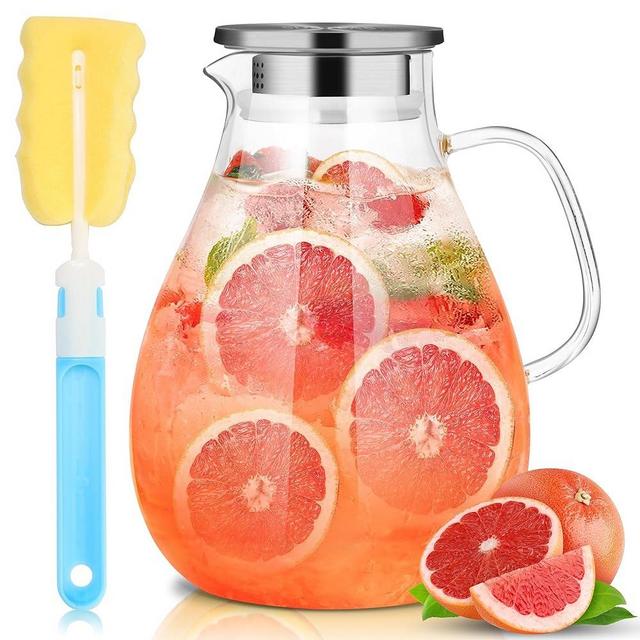SUSTEAS 3 Litre 101oz Glass Pitcher Jar with Lid and Nozzle, 3.17Quart Cold/Hot Water Glass Water Bottle, Ice Tea Water Jar for Refrigerator, Large Water Jar for Juice, Milk, Coffee or Homemade Drinks