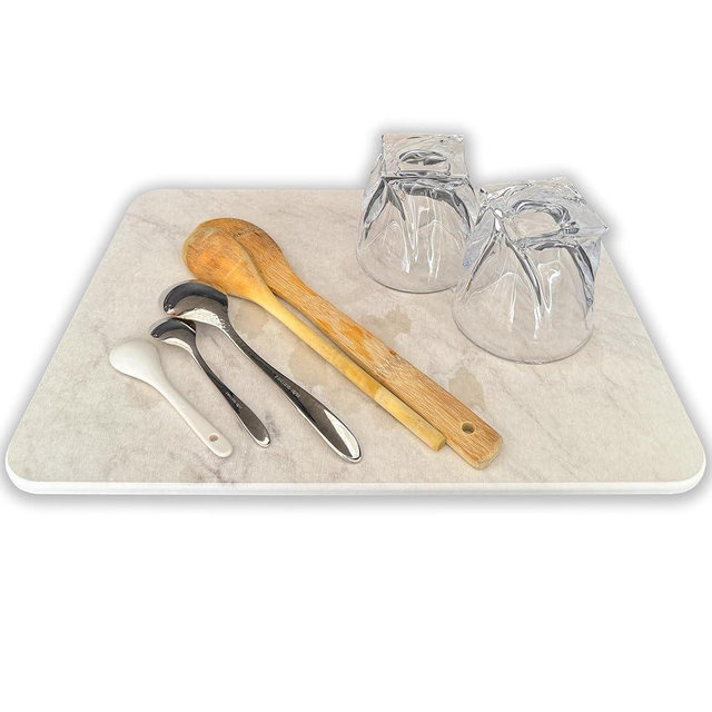 Stone Drying mat for Kitchen Counter - Ultra-Absorbent Diatomite Dish Drying Pad, Eco-Friendly -Non-Slip Design - Perfect for Dishes, Glassware, and Utensils