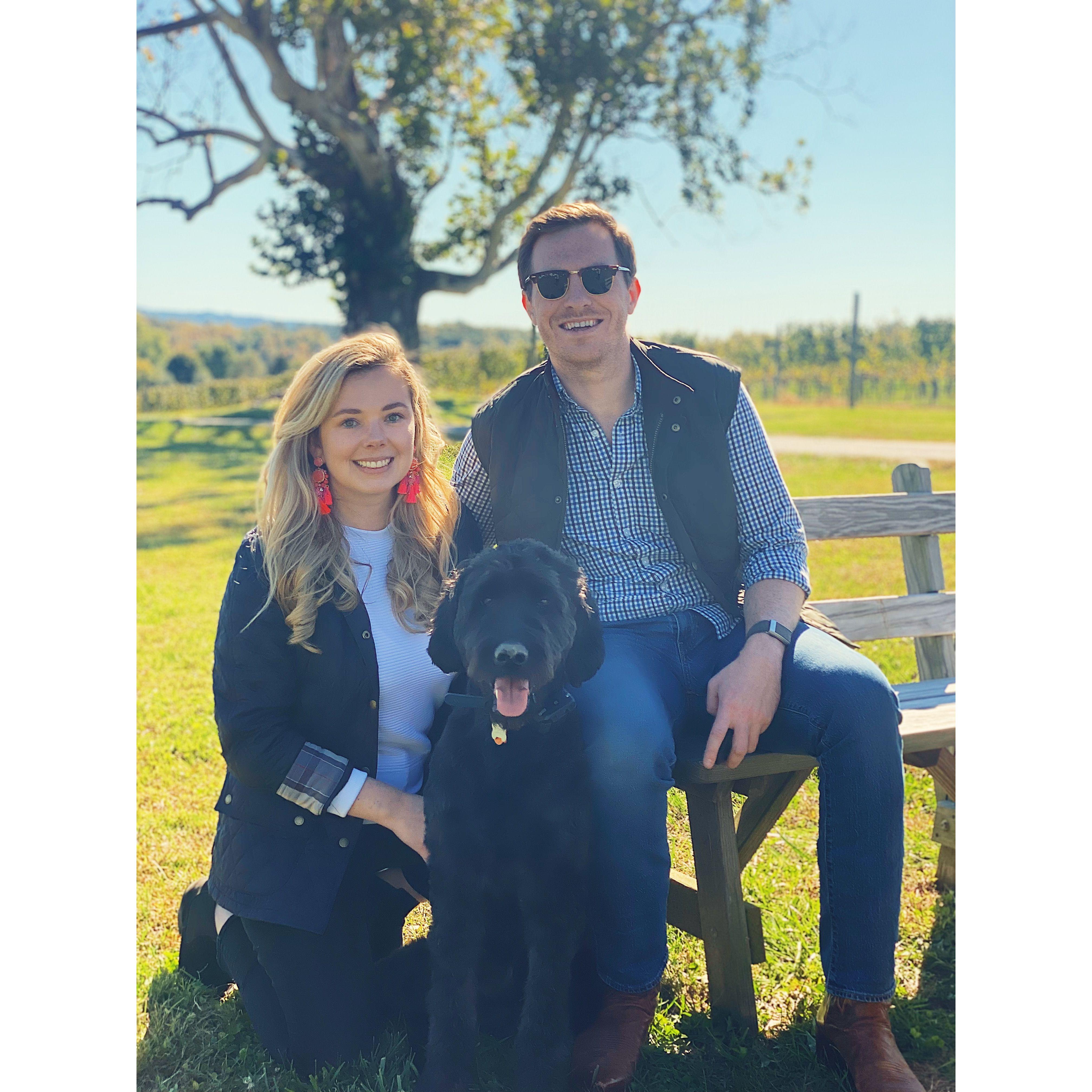 Taylor and Luke with their GoldenDoodle Teddy