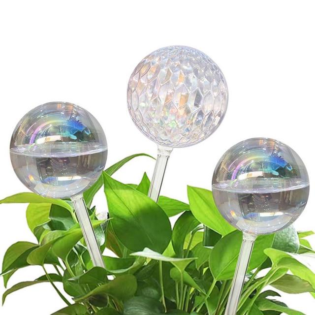 Vividaire 17 Oz 2 Weeks Glass Plant Watering Globes Large Vacation Water While Away Indoor Outdoor Potted Plant Slow Release Self Watering Bulbs Devices Planter Insert (Iridescent Large 3-Pack)