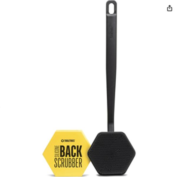 TOOLETRIES Silicone Back Scrubber for Shower, Exfoliating Body & Bath Brush, Long Ergonomic Handle, Non-Slip Grip for Hard-to-Reach Areas, Hygienic Silicone Bath Accessory for Men & Women - Charcoal