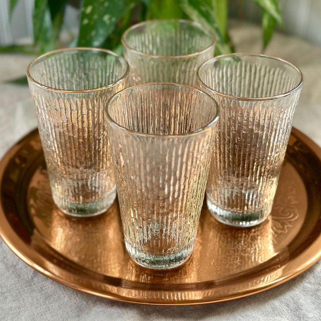 Set of 4 Jeannette Finlandia Tree Bark Tumblers/Glasses, Medium,Bark-Like Texture, MCM, Mid Century, Vintage