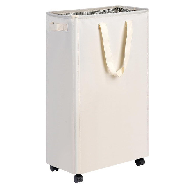 efluky Laundry Basket, Slim Laundry Basket with Wheels, Rolling Laundry Basket for Clothes, Small Laundry Basket for Bedroom, Dorm and Laundry Room, 75L (19.8 Gallons) Beige