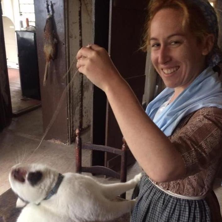 Ellie and Moe the Cat at Coggeshall Farm Museum--McKayla always laughs until tears roll at this photo.