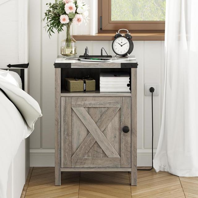 Farmhouse Bedside Tables Set of 2 - Wash Grey