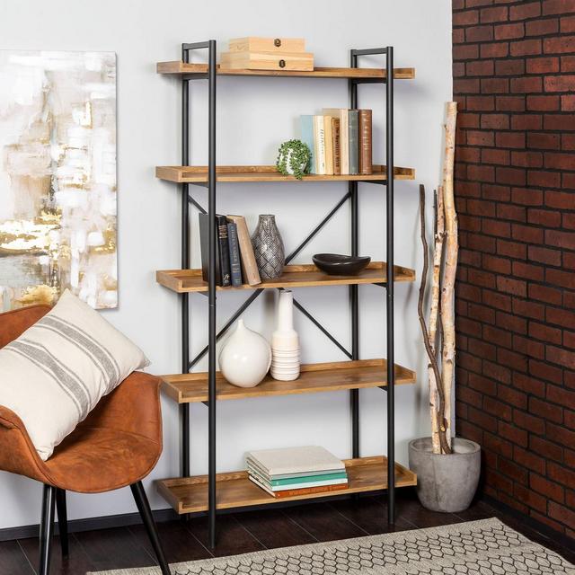 68" 5 Tray Shelf Urban Pipe X Back Bookshelf Barnwood - Saracina Home