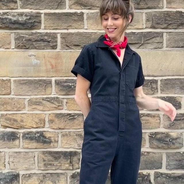 French Workwear Boilersuit Railroad Black - Herringbone Cotton Short Sleeved