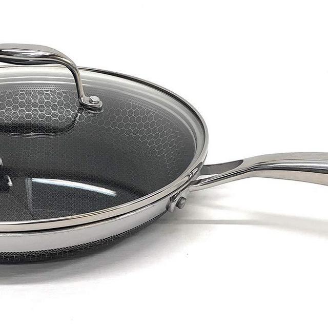 HexClad Hybrid Stainless/Nonstick inside and out Commercial Cookware Fry Pan, 10-Inch Bundle With Lid