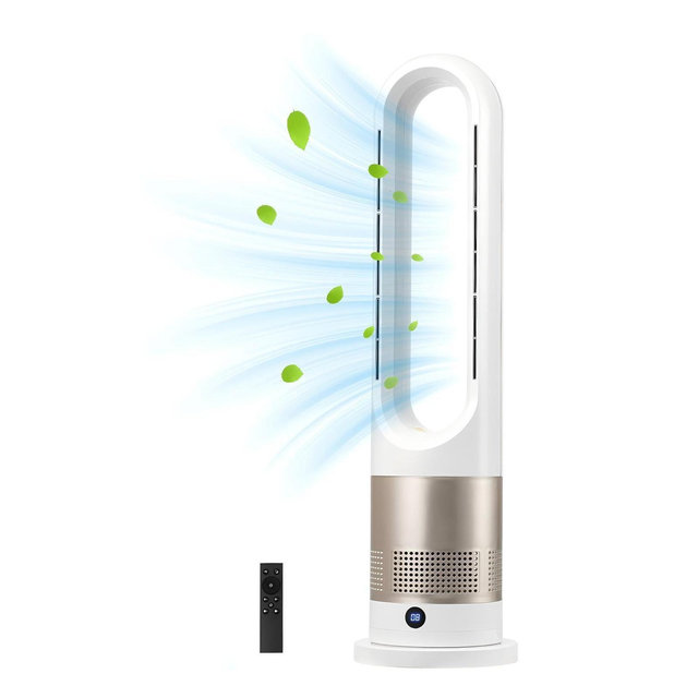 26 Inch Bladeless Tower Fan Oscillating Floor Fan with Heating and Remote Control