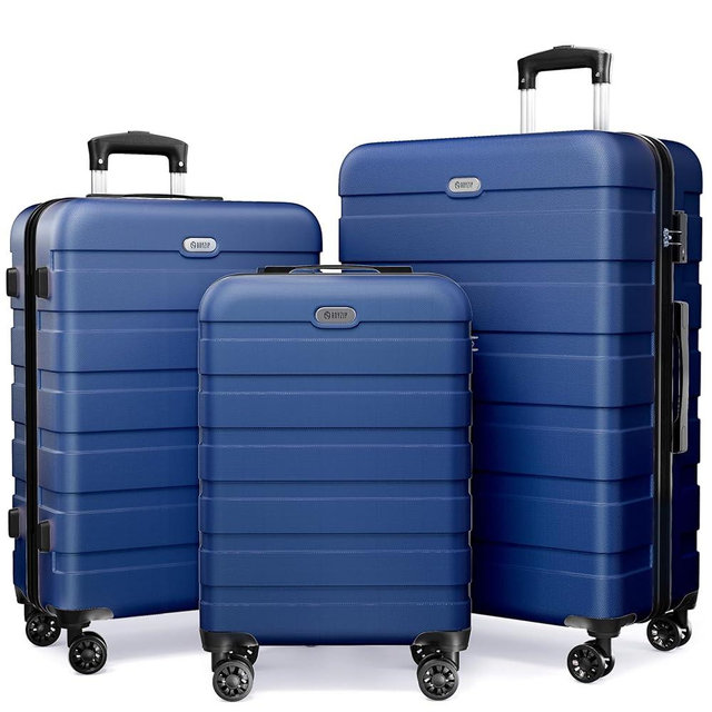 AnyZip Luggage Sets 3 Piece Hardshell Suitcase Set PC ABS Lightweight Travel Suitcases with 4 Double Spinner Wheels TSA Lock 20 24 28 Inch Dark Blue