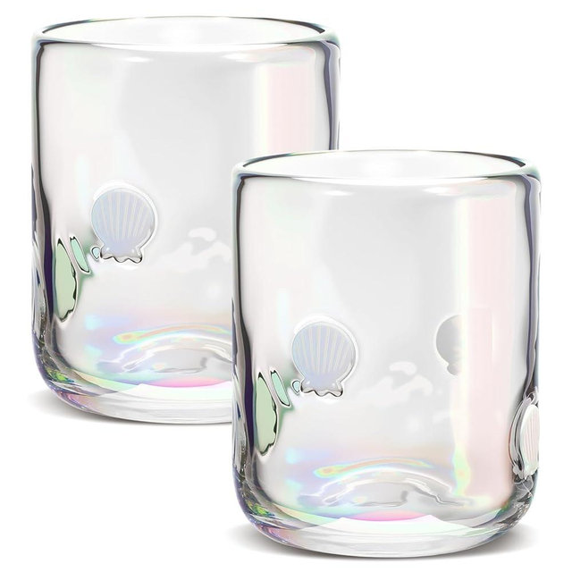 SiliFine Icon Juice Glasses, 14oz Stemless Wine Drinking Juice Glass Cup for Party Supplies Gift(2 Pcs,Shell White)