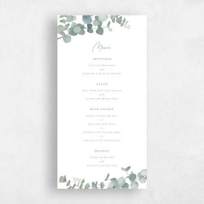 White Greenery Wedding Menu - Verde