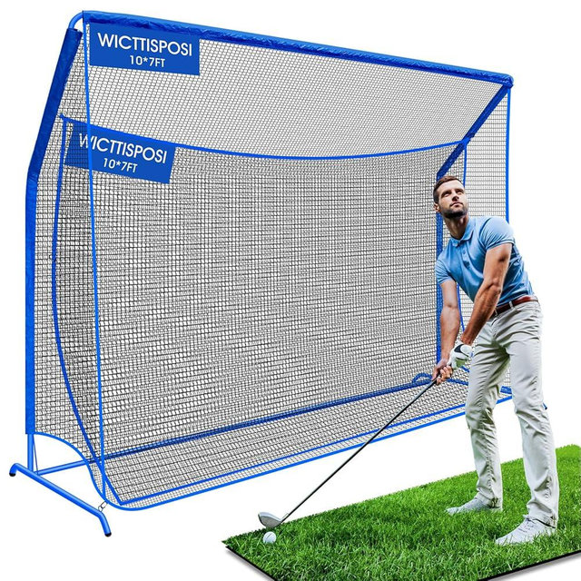 Golf Hitting Net with Extra Striking Net, 10x7ft/7x7ft Heavy Duty Golf Practice Nets for Golfers Backyard Driving Swing, Golf Impact Cage Metal Frame with Storage Bag&Elevated Base, Indoor Outdoor Use
