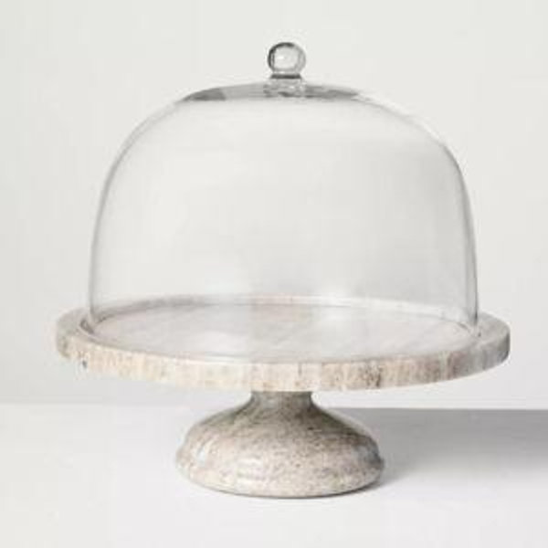 11.5" Marble Cake Stand with Glass Cloche - Hearth & Hand™ with Magnolia: Rubberwood Pedestal, Farmhouse Style