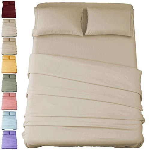 SONORO KATE Bed Sheet Set Super Soft Microfiber 1800 Thread Count Luxury Egyptian Sheets 16-Inch Deep Pocket，Wrinkle and Hypoallergenic-4 Piece (Beige, King)