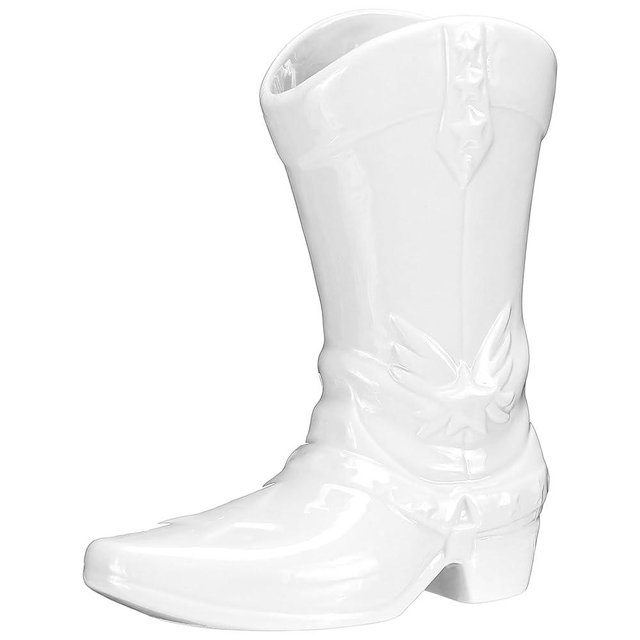 CroBlissful 8.7 Inch Cowgirl Boot Vase for Book Shelf Ceramic Cowboy Decoration Arrangements Nice Western Country Accent Vase Unique Boot Planter for Modern Aesthetic Room Wedding Decor (White)