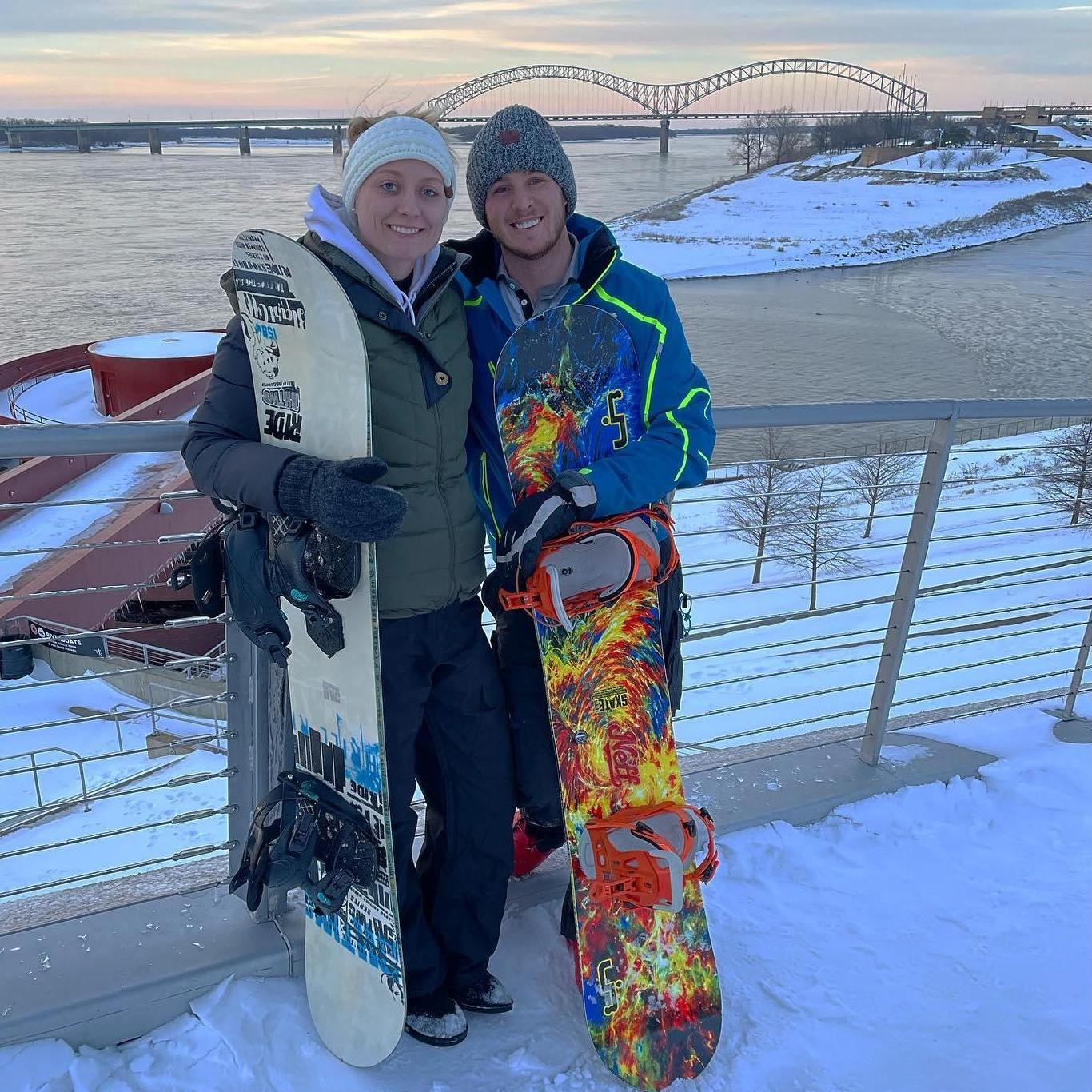 First "big" snowfall in Memphis in 30+ years, Britney finally got to break out a jacket and Taylor got to show off some of his snowboarding moves.