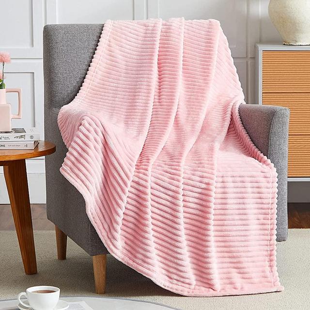 Geniospin Fleece Throw Blanket 50" x 60", 280GSM Pink Throws, Cozy Lightweight Durable Blanket, Super Soft Plush Throw with Strip for Couch, Bed, Sofa, Warm and Breathable (50x60 inches)