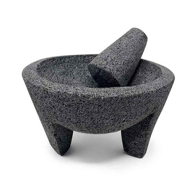 Lindo Brand 9 inch Molcajete Mortar and Pestle, Mexican Handmade Lava Ideal as Herb Bowl, Spice Grinder, Pill Crusher, Pesto Powder, Volcanic Stone