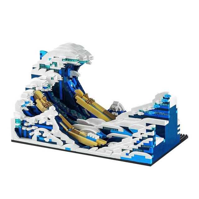 MACTANO The Great Wave Micro Building Blocks Set for Adult Kanagawa Surfs Waves Home Decor Model Toys Building Kit -2296PCS