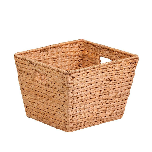 Honey-Can-Do STO-02884 Tall Square Water Hyacinth Basket Bin, Large, 15 L x 15 W x 12 H,Natural