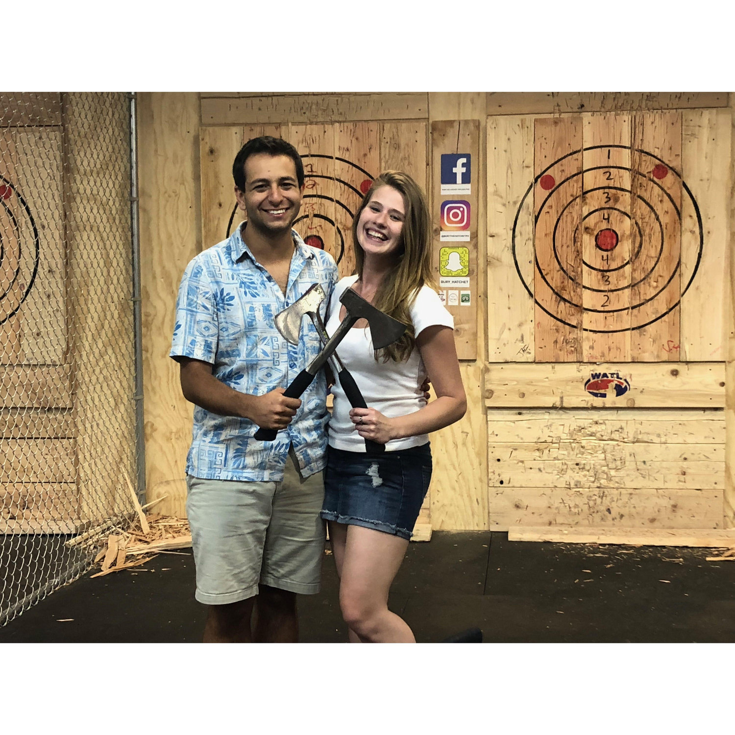 This is us on our first date...axe-throwing!