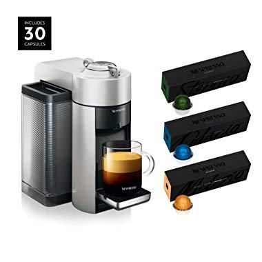 Nespresso ENV135S Vertuo Evoluo Coffee and Espresso Machine by De'Longhi, Silver with Nespresso Vertuoline Coffee, Best Seller Assortment, 30 Capsules