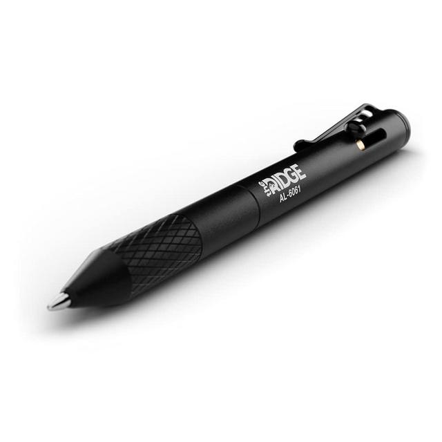 The Ridge Bolt Action Ballpoint Pen | Metal Retractable Compact Writing Instrument | Textured Grip & Internal Pressurized Refill | Aluminum Black