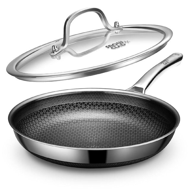 Aceself Non Stick Frying Pans,Hybrid 10 inch Frying Pans Nonstick with Lid,PFOA Free Cookware,non stick Stainless Steel Skillets,Dishwasher and Oven Safe, Works on Induction,Ceramic and Gas Cooktops