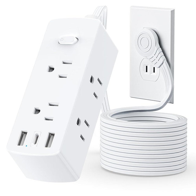 2 Prong Flat Plug Power Strip, Olcorife 2 Prong to 3 Prong Outlet Adapter, 5 FT Flat Extension Cord with 6 Outlets 3 USB Ports(1 USB C), 2000J Surge Protector, US to Japan Plug Adapter