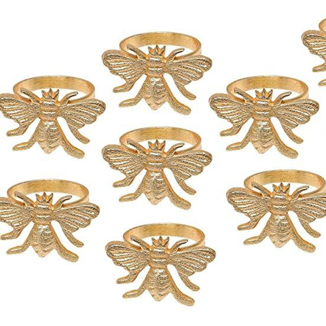 Alpha Living Home Napkin Rings Set of 12, Bee Napkin Holders, Metal Napkin Rings Bulk for Party Decoration, Dinning Table, Everyday, Family Gatherings - A Great Tabletop Décor - Gold