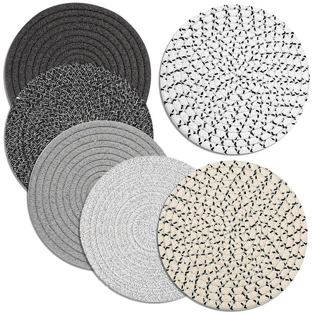 Trivets for Hot Pots and Pans 8 inches 6 Pcs, Trivet for Hot Dishes, Hot Pads for Kitchen Table, Large Coasters Cotton Mat to Protect Counter, Cooking Potholder Set (Mix, 6)