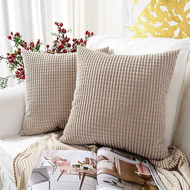 MERNETTE Pack of 2, Corduroy Soft Decorative Square Throw Pillow Cover Cushion Covers Pillowcase, Home Decor Decorations for Sofa Couch Bed Chair 22x22 Inch/55x55 cm (Granules Earth)