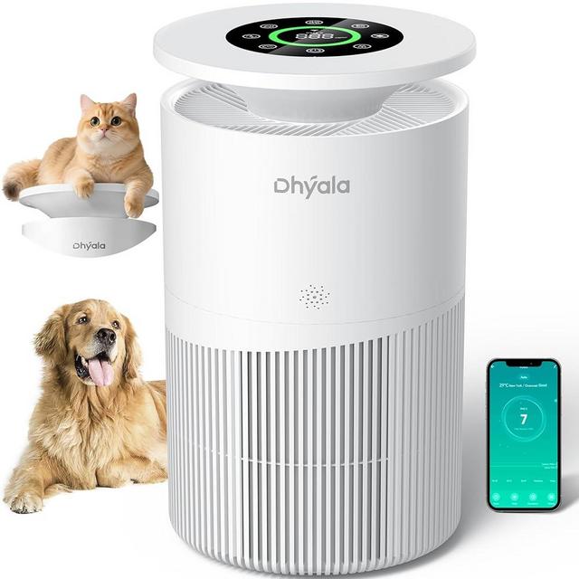 Dhyala Air Purifier for Home Large Room up to 3620Ft², H13 True HEPA Air Purifiers for Home Pet Hair Dander Odor Pollen, Air Cleaner with Smart WiFi, 360° Air Intake, Auto Mode, Pet Lock, 22dB Quiet