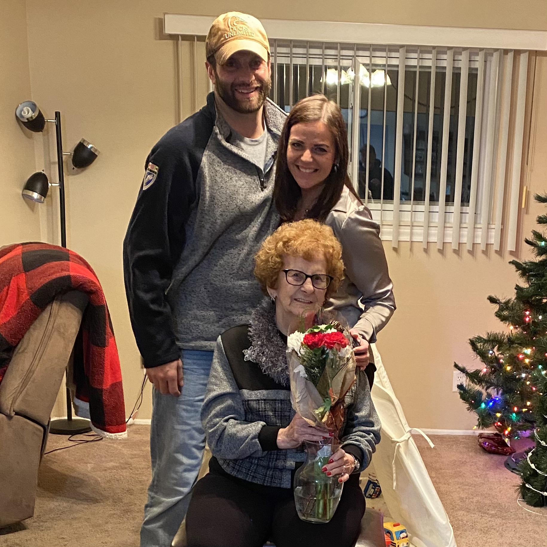 With Grandma St. Onge at Christmas 2020