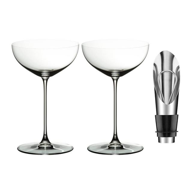 Riedel Veritas Moscato/Coupe/Martini Glass (2-Pack) with Wine Pourer Bundle (2 Items)