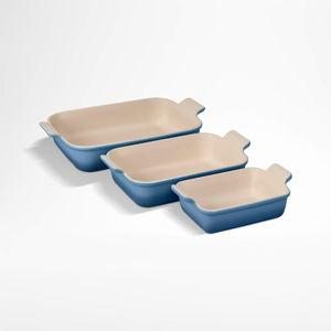 Le Creuset Heritage Oyster Stoneware 3-Piece Rectangular Baking Dishes Set + Reviews | Crate & Barrel