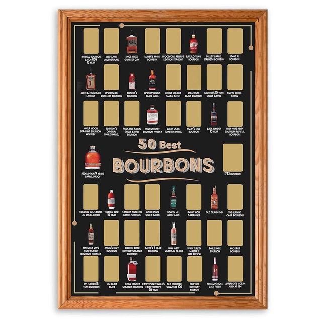 EIHFHIE Bourbon Bucket List Scratch Off Poster，Top 50 Bourbons List,Gift For Whiskey Lover, Bourbon Collectors,Bar & Pub,Man Cave or Game Room (12x18 In)