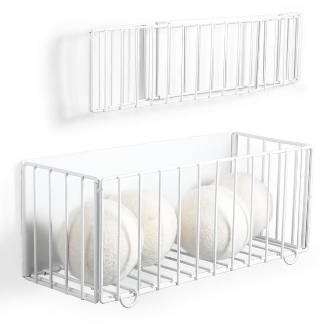 Picowe Large Dryer Ball Organizer Magnetic Storage Bin, Foldable Magnetic Dryer Ball Holder for Laundry Room Organization and Storage to Hold 4-6 Dryer Balls, Without Balls（White,M）