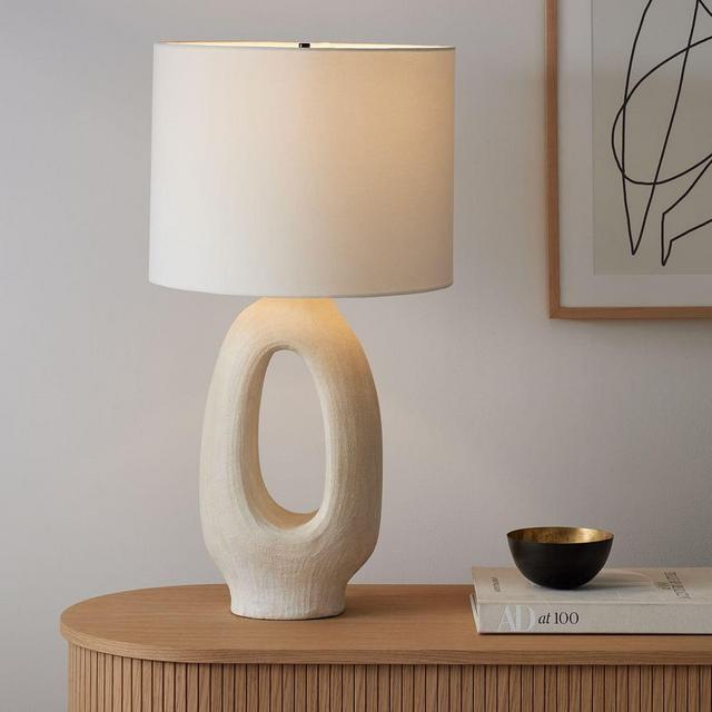 Chamber Ceramic Table Lamp, 30", White/White Linen