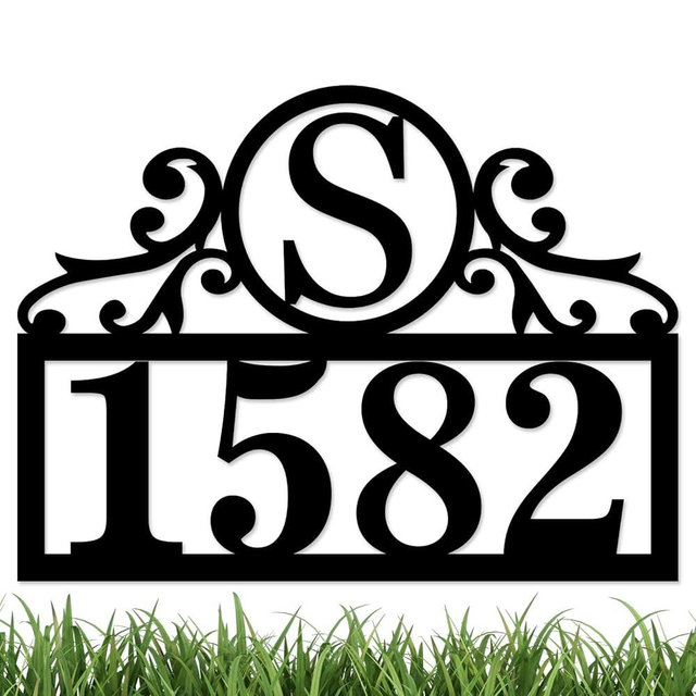 Custom Metal House Numbers for Outside,Personalized Address Numbers for House, Modern House Number Sign Plaque, Metal Address Yard Sign,Numbers for House Address (Initial Letter4)