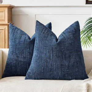 Textured Chenille Throw Pillow Covers (Set of 2) - Blue, Square 18"