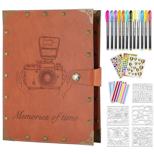 ZEEYUAN Leather Scrapbook DIY Photo Album 60 Pages Vintage Scrap Book Memory Photo Album 8.5x11 inch, Family Travelling Scrapbook Scrapbooking Kits for Couples Anniversary Birthday Gift