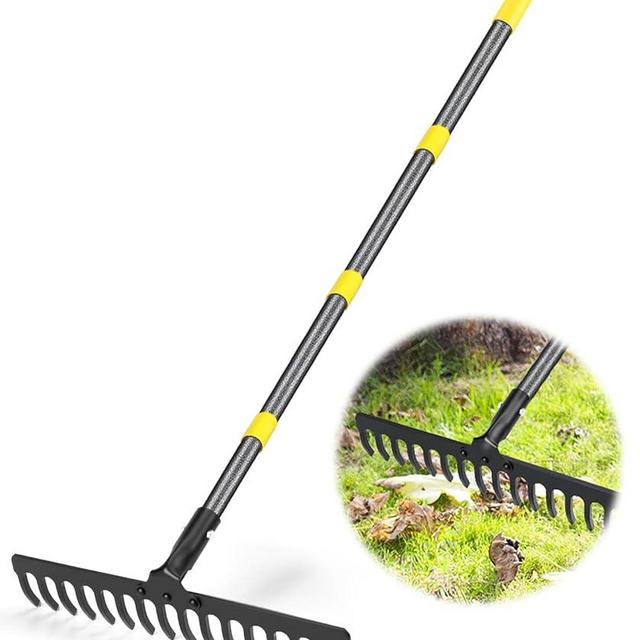 Coopvivi Garden Leaf Rakes 5.25 FT Rake for Lawns Heavy Duty Metal Rakes, 16 Tines Steel Metal Head with Adjustable Handle, Bow Rakes for Leaves, Gathering Shrub, Leveling Grass, Flower Beds, Yards