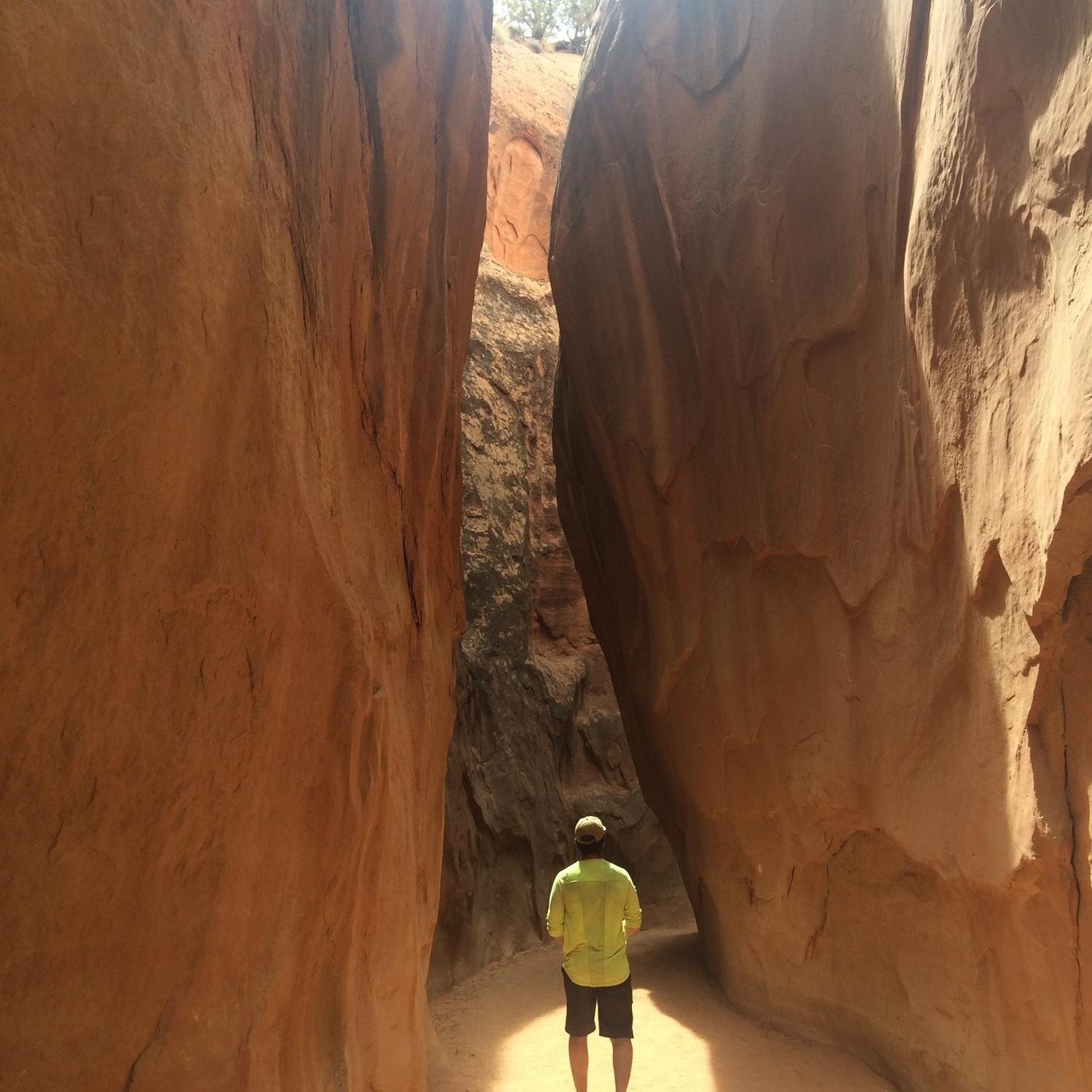 Exploring slot canyons in Escalante National Park.