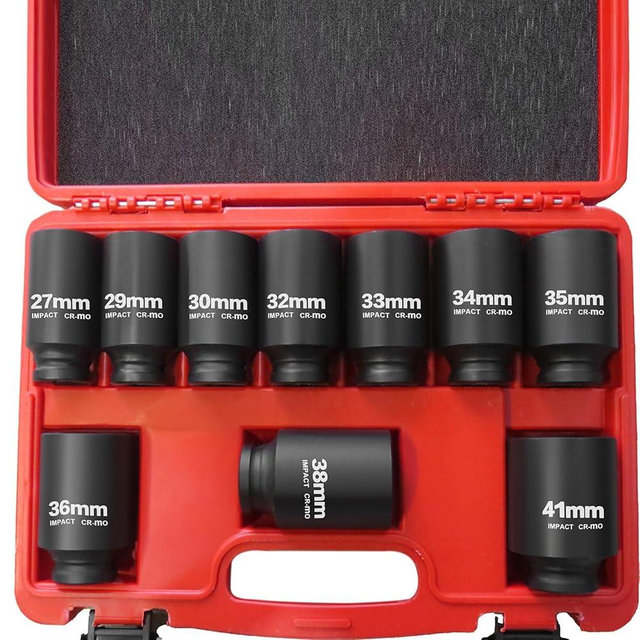 TONYNOL 1/2 Inch Drive Deep Impact Socket Set,10 PCS,6-Point,Metric Size(27mm to 41mm),Cr-Mo Steel,Heavy Duty Impact Socket Set,With a Storage Case