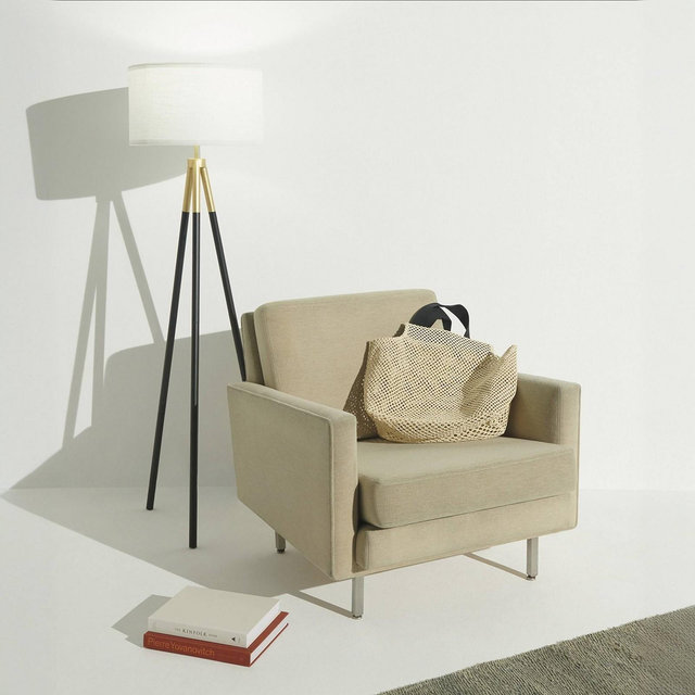 Brightech Levi Mid-Century Tripod Floor Lamp Matte Black: Mid-Century Tripod, Linen Shade, Alexa Compatible, 61"