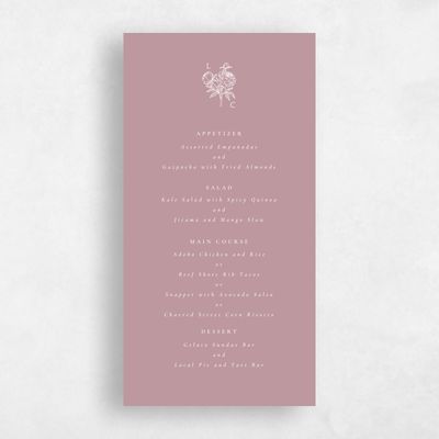 Dusty Rose, Pink Wedding Menu - Peonia