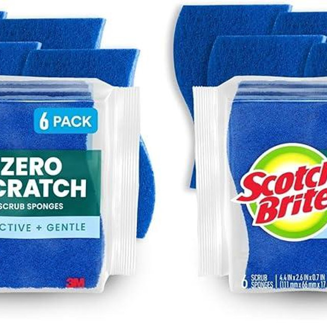 Scotch-Brite Zero Scratch Scrub Sponges, 6 Kitchen Sponges for Washing Dishes and Cleaning The Kitchen and Bath, Non-Scratch Sponge Safe for Non-Stick Cookware (Pack of 2)